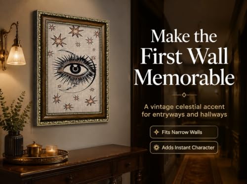 PZBPIUY Vintage Mystical Evil Eye Moon and Stars Framed Wall Art Eyes 11"L x 9"W