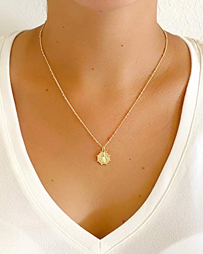 LESLIE BOULES Gold Saint Benedict Round Medal Necklace for Women 18K Gold Plated Chain Religious Jewelry