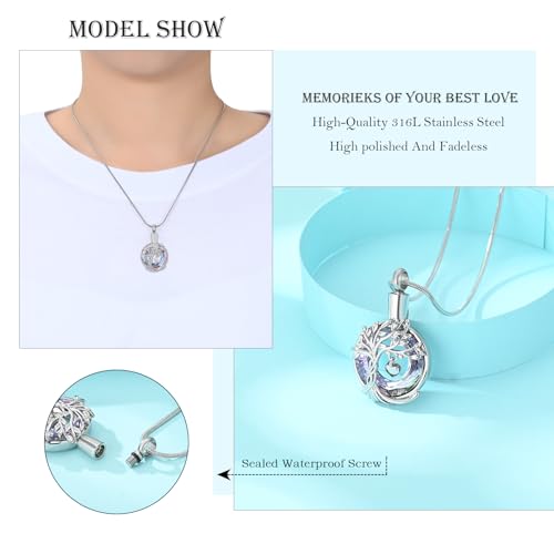 Hearbeingt Teardrop Urn Necklaces for Ashes Tree of Life Memorial Locket Tree of Life-Silver-P