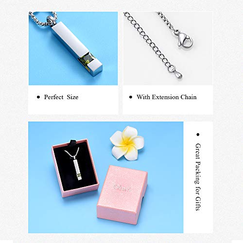 Oinsi Urn Necklaces for Ashes Crystal Cremation Urn Jewelry Birthstone Cube Urns for Human Ashes Memorial Ashes Necklace Pendant Keepsake CZ Bar Urn Locket for Men Women Sliver (Olive Green Stone)