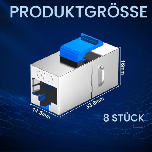 RJ45 Coupler Cat7 10 Gigabit LAN Cable Extension Pack of 8 | Mini Network Cable Connector Coupling for Cable Extension Coupler Compatible Cat7 Cat6A Cat6 Cat5e