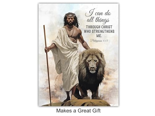 African American Art, Christian Gifts for Black Men, Women - Jesus Wall Art - spiritual Bible Verse Scripture Wall Decor Set - Religious Decor - Faith Christian Room Decoration - God Quotes Home Print