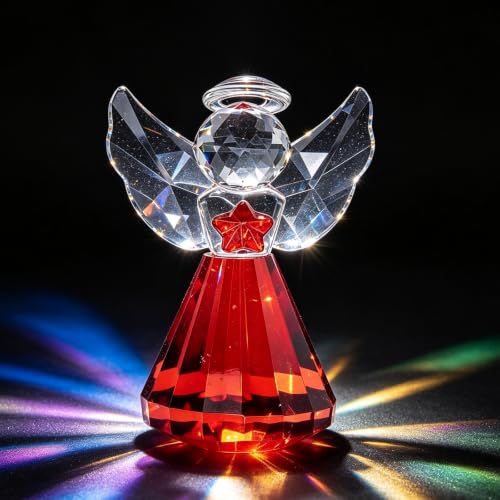 SYOWADA Deep Red Crystal Angel Figurine, K9 Glass Guardian Angel Statue, Healing Crystal Decor for Women Wife Mom, Birthday Valentine's Anniversary Home