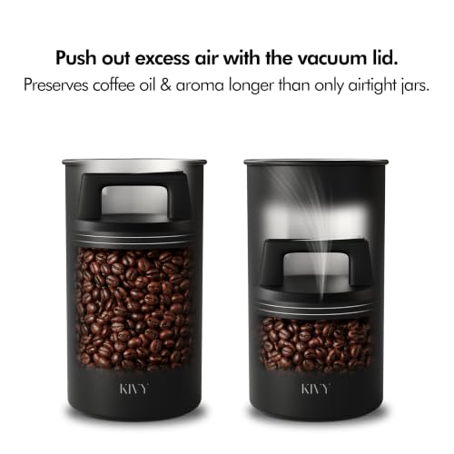 KIVY Vacuum Coffee Canister Large - Push Lid Preserves Coffee Aroma & Oil Black