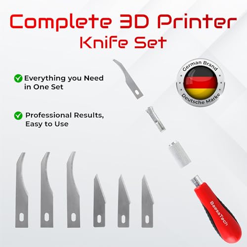 3D Printer Knife Set - Cutting Tool for 3D Printing Post-Processing, Easily Remove Support Structures - Cuts PLA, ABS, PETG, etc. (Complete Knife Set (Includes 6 Replacement Blades) Complete knife set (including 6 spare blades)