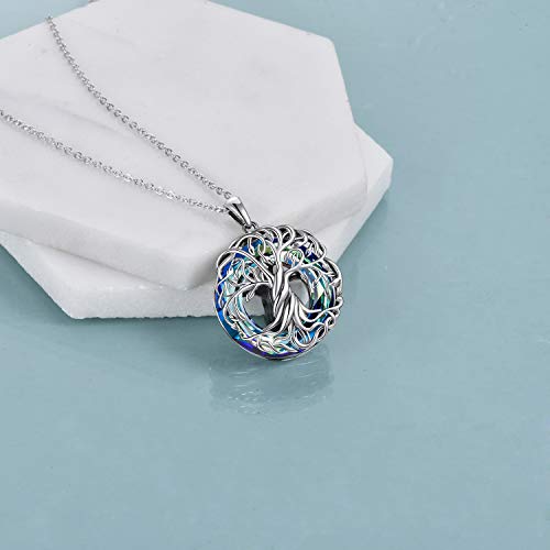 TOUPOP Ashes Jewellery Urn Necklace for Ashes s925 Sterling Silver Tree of Life Urn Necklace Keepsake Ashes Memorial Locket with Circle Crystal Cremation Jewellery with Funnel Filler A-blue crystal