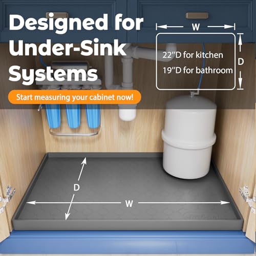 Jin&Bao Under Sink Mat 40" x 22" Waterproof Silicone Cabinet Kitchen Liner Dark Gray 22"w x 40"l