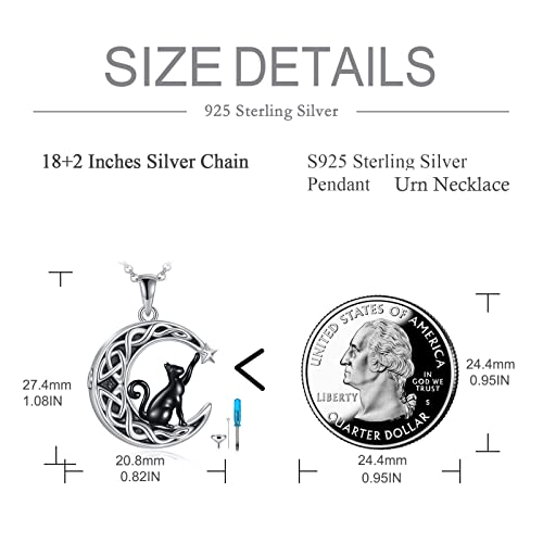925 Sterling Silver Moon Black Cat Necklace for Women Cat Jewelry E-Moon Black Cat Urn Necklace
