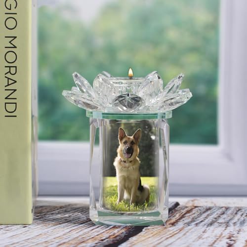 Mini Urns Crystal Ashes Cremation Keepsake Photo Urn With Candle Holder Crystal Lotus Candle Cremation Funeral Picture Ashes Holder Urns for Human or Pet to Remember Your Loved One Lost
