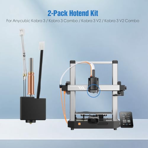 2-Pack Hotend Kit for Anycubic Kobra 3, Kobra 3 Combo, Kobra 3 V2 & Kobra 3 V2 Combo, 0.4mm Brass Nozzle Replacement, 3D Printer Accessories Kobra 3 Hotend Kit (Brass Nozzle)
