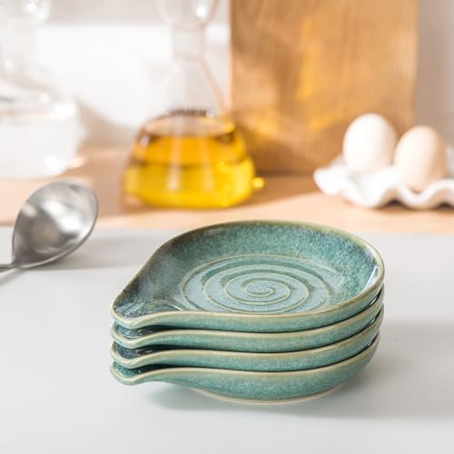 Ceramic Spoon Rest Set of 4, Spoon Holder for Kitchen Counter & Stove Top