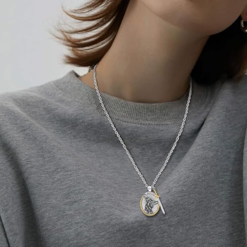 CELESTIA St Michael Pendant for Men Sterling Silver St Michael the Archangel Necklace Medal Jewelry Saint Michael Pendant Protect Us Amulet Necklace Fathers Mothers Day Gifts for Men Son Dad Him