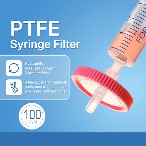 SERHICS hydrophilic PTFE syringe filter, 25 mm, 0.45 µm, non-sterile 100-pack