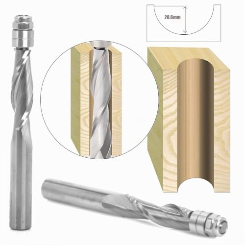Solid carbide spiral flush cutter, upcut, diameter 8 mm, NL 28.6 mm, shaft 8 mm | 2 ball bearings ensure precise template guidance. Upcut spiral improves chip removal and milling performance. 8x28mm
