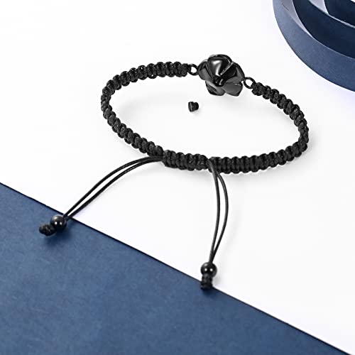 Rose Flower Ashes Bracelet Adjustable Braided Rope Cremation Jewelry Black