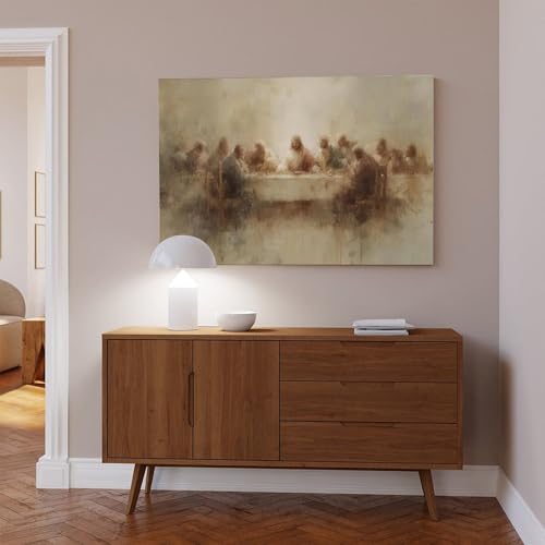 Modern Abstract Last Supper Wall Art Jesus Christ and Apostles Canvas Masterpiece Neutral Tones Christian Decor Religious Home Gifts Unframed 12x8inch 12"L x 8"W