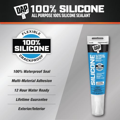 DAP clear 100% silicone rubber window, door, and siding sealant tube, 2.8 oz