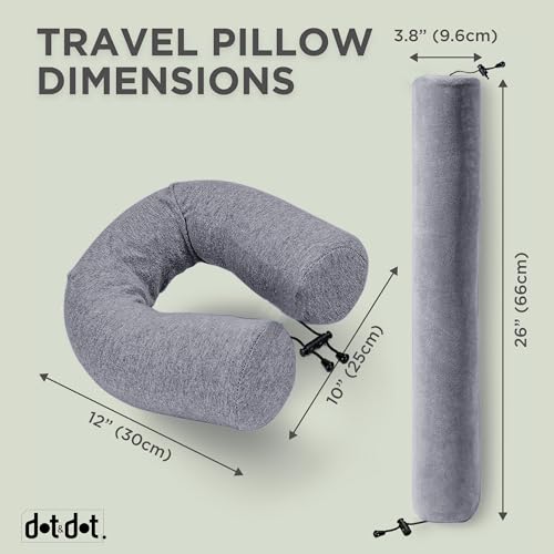 Dot&Dot Twist Memory Foam Travel Pillow for Airplanes - Travel Neck Pillow for Sleeping - Airplane Pillow for Neck Support, Chin, Lumbar and Leg - Adjustable, Bendable Neck Roll Pillow - Gray Ash Adjust (26" w/ cord)