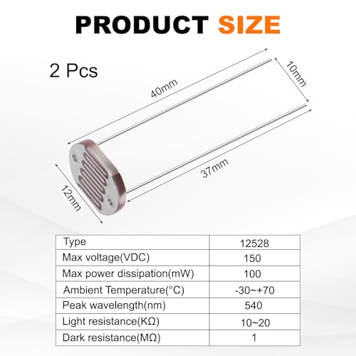 sourcing map 2 Pieces Photoresistor Kit 12mm Light Dependent Resistor (LDR) Light Sensitive Resistor Passive Components for DIY Industrial Experiments, GL12528