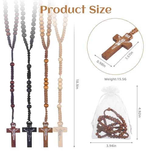 Wooden Rosary Beads Bulk,Wood Rosarios Catolicos with Jesus Holy Cross,First Communion Rosary Bulk Wooden Rosaries in Bulk With Organza Bags Rosary Catholic Baptism Church Present for Men Women 24 pcs