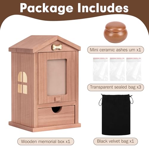 Pet Ashes Box, Wooden Dog Urn with Movable Photo Frame