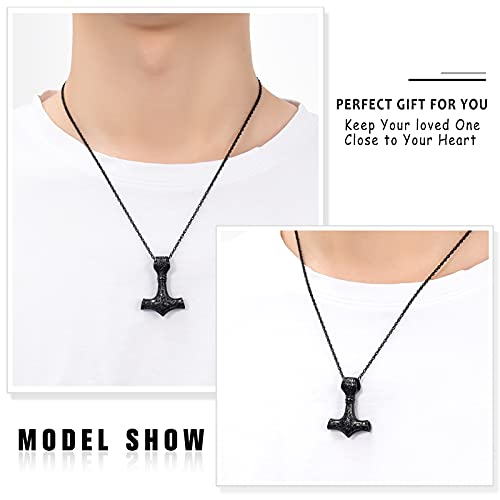 shajwo Mjolnir Thors Hammer Urn Necklace for Ashes for Men Celtic Nordic Viking Cremation Jewelry for Women Keepsake Memorial Ashes Pendant Thor Hammer-Black