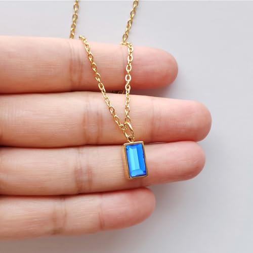 Mini Cube Urn Necklaces Cremation Jewelry for Ashes for Women Men Cremate Urn Locket for Human Ashes Holder Memorial Jewelry with Crystal Front Gold Blue