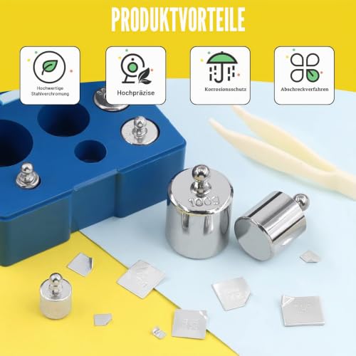 Precision Calibration Weight Set 10mg to 500mg 5g to 100g Steel Weights Calibration with Tweezers for Digital Scale Jewelry Scale M2 Class (Total 200g)