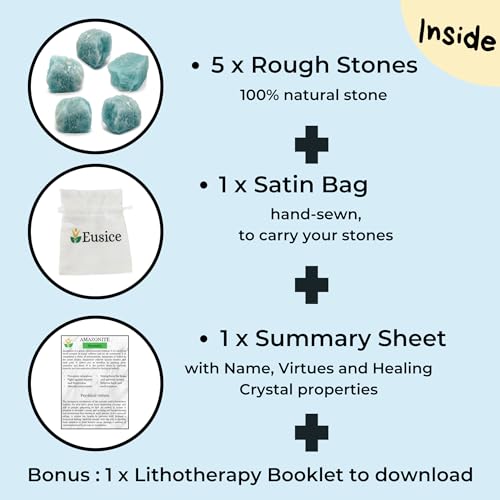 Amazonite Rough Rock, Raw Natural Stone, Chakra Crystals, Quality Gemstones for Reiki Healing, Wellness, Meditation, Handmade in Our Lapidary Workshop (5 pcs) 5 pcs Amazonite