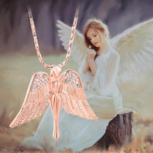 Angel Lady Urn Necklace for Ashes for Women Stainless Steel Cremation Jewelry Keepsake Urn Pendants for Ashes Holder D