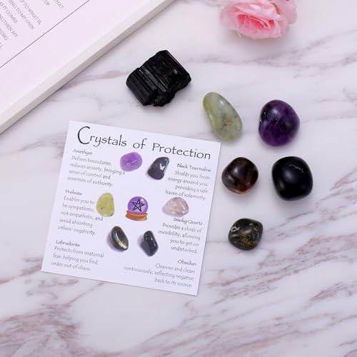 Protection Crystal Set, Crystals of Protection for Shielding Negativity and Spiritual Defense, Spiritual Gifts for Family Friend, Healing Stones for Energy Cleansing
