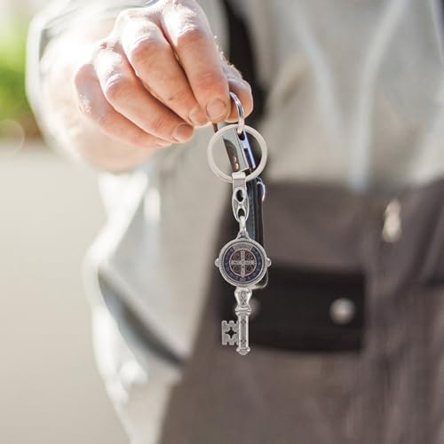 YARNOW 10pcs Saint Benedict Keychain Key Shape Alloy Religious Medal Gift