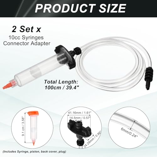 uxcell 2Pcs 10cc Air Tubing Glue Dispenser Syringes Kit, Syringes Connector Adapter Plastic Clear Tube Sleeve with Piston, End Cap, Top Hat for Industrial Glue Liquid Dispensing, Black