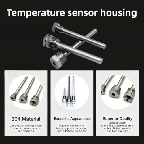 4 Stück Tauchhülse G1/2 Zoll,Tauchhülsen Temperaturfühler 8 x 200mm,Edelstahl Tauchhülse Gewinde für Temperatursensor,Tauchschutzrohre für Thermoelemente,geeignet für Pufferspeicher,Heizung &Solar