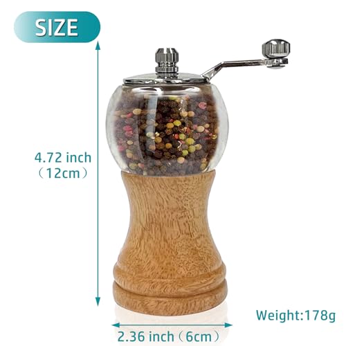 Classical Hand Shake Wood Pepper Grinder Set & Gorgeous Salt, Wooden&Acrylic,Ceramic Blades&Upgrade Metal Handle, Enjoy Your Best Fresh Ground Pepper Sea Salts and Various Spices (1PCS-1) 1pcs-1