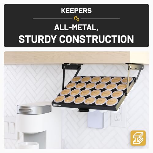 COFFEEKEEPERS KEEPERS Coffee Pod Holder — Holds 24 K-Cups, Under-Cabinet Swing-Down Design, 13x9.5x1in Steel Organizer for Small Kitchens & RV Black 24-Pod Keurig