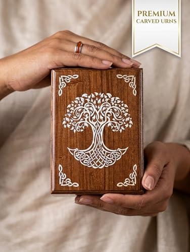 Wooden Cremation Urn for Human Ashes, Engraved Tree of Life Decorative Funeral Urns Box and Casket for Ashes Men Women Memorial Large Urn (Tree of Life)