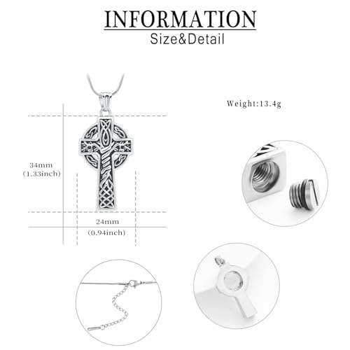 Cross Urn Necklace for Ashes for Men Celtic Knot Cremation Jewelry Keepsake Necklace Tree fo Life Memorial Pendant for Ashe Holder Silver