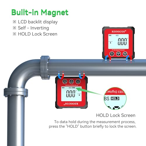 RDINSCOS rechargeable red magnetic angle meter gauge with digital angle display and compact handheld design