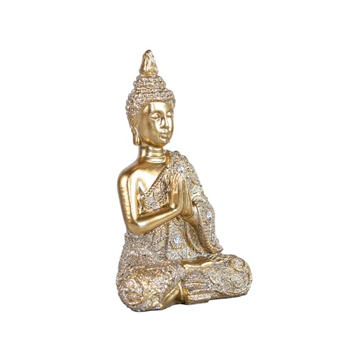 Golden Thai Buddha Namaste Figurine Resin Zen Desktop Decor 14cm