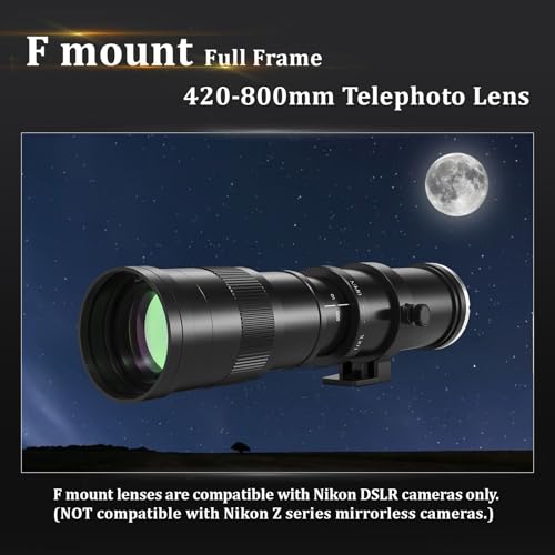 BENOISON Telephoto Lens F Lens for Nikon, 420-800mm for Nikon DSLR, Manual Focus MF Zoom Lens for Nikon D3500 D850 D7500 D5600 D3400 D500 D7200 D5500 D750 D810 D3300 D5300 D610 D7100 D5200 etc For Nikon F (D-series)