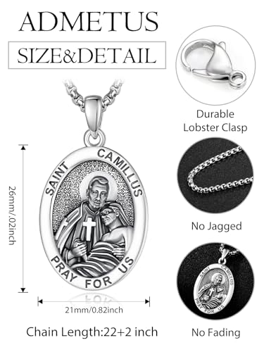 ADMETUS 925 Sterling Silver Patron Saint Medals A42-Saint Camillus De Lellis Non-personalized