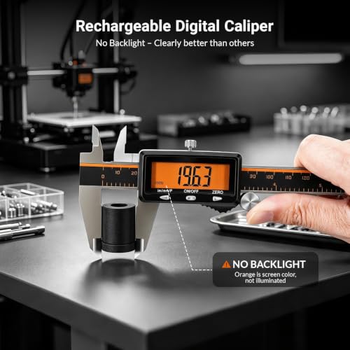 HARDELL 6-inch digital caliper with USB-C charging and orange LCD display