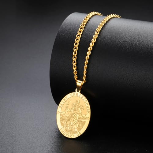 Dreamtimes St Christopher Necklace Bible Verse Pendant Medal Pendant Protection Religious Amulet Jewelry For Men Women Guardian Travel Protection Gift Style 2-G