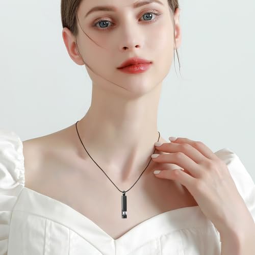 Crystal Cremation Urn Jewelry Cube Memorial Ashes Necklace Pendant Keepsake- Black Birthstone Series White