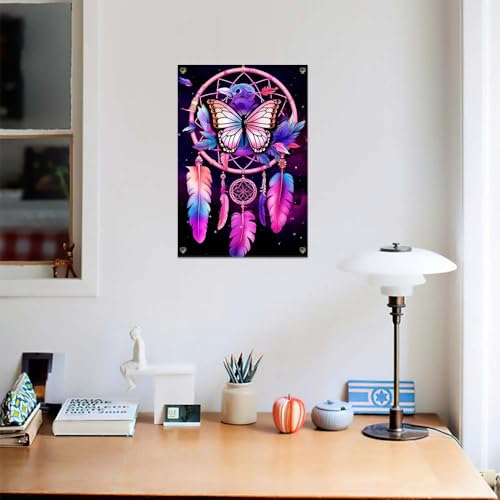 PooBa Frameless Canvas Wall Art Print,Dream Catcher Feather Wall Art,Medium Size Oil Painting Decor Artwork for Living Room Bathroom Bedroom 12x18in