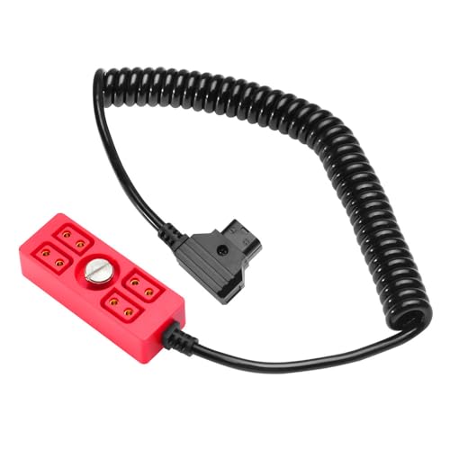 Alvin's Cables Dtap Splitter Cable Dtap Male to 4 Port D Tap Female Splitter Hub Power Coiled Cable for ARRI RED Teradek SmallHD SmallRig V-Mount|Gold-Mount Battery, Red Red Coiled Cable with Screw