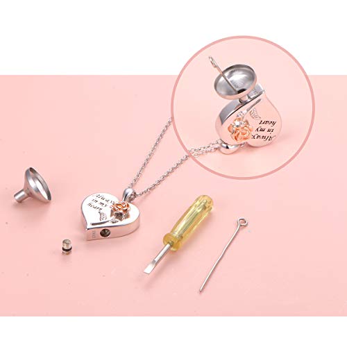 Urn Necklaces for Ashes for Women Girls Cremation Jewelry 925 Sterling Silver Eternity Memorial Forever in My Heart Ashes Keepsake Necklace Rose Flower