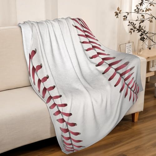 Baseball Texture Design Flannel Throw Blanket, Ultra Soft, Warm & Lightweight, 100% Polyester Fleece Blanket for Couch, Bed, Sofa, Camping and Travel 80x60 inch Large for Men Women 80"x60" Large for Men Women