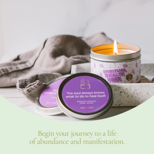 Magnificent 101 Spiritual Wealth Vibes 6-oz. Candle in Tin Holder; 100% Natural Soy Wax with Sage & Clove Essential Oils for Aromatherapy, Energy Cleansing, Meditation & Intention Setting; Great Gift Sage, Clove